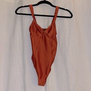 Rusty Orange Body Suit with Scallop Trim